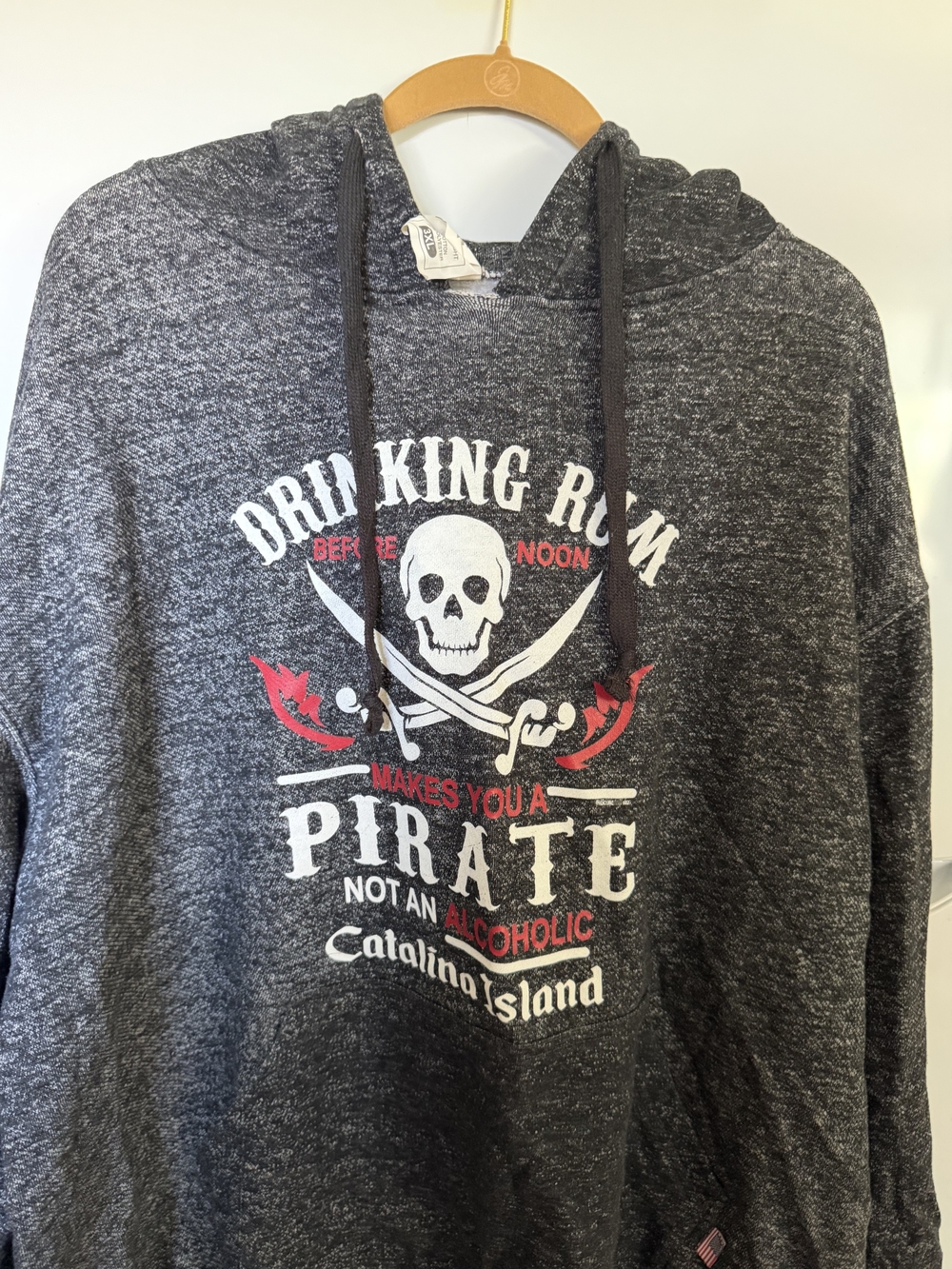 Catalina Men's Dark Heather Gray Pirate Graphic Hoodie
